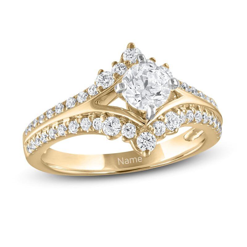 10K gouden 1,5 CT.T.W. ronde Moissanite gepersonaliseerde graveerbare verlovingsring-8