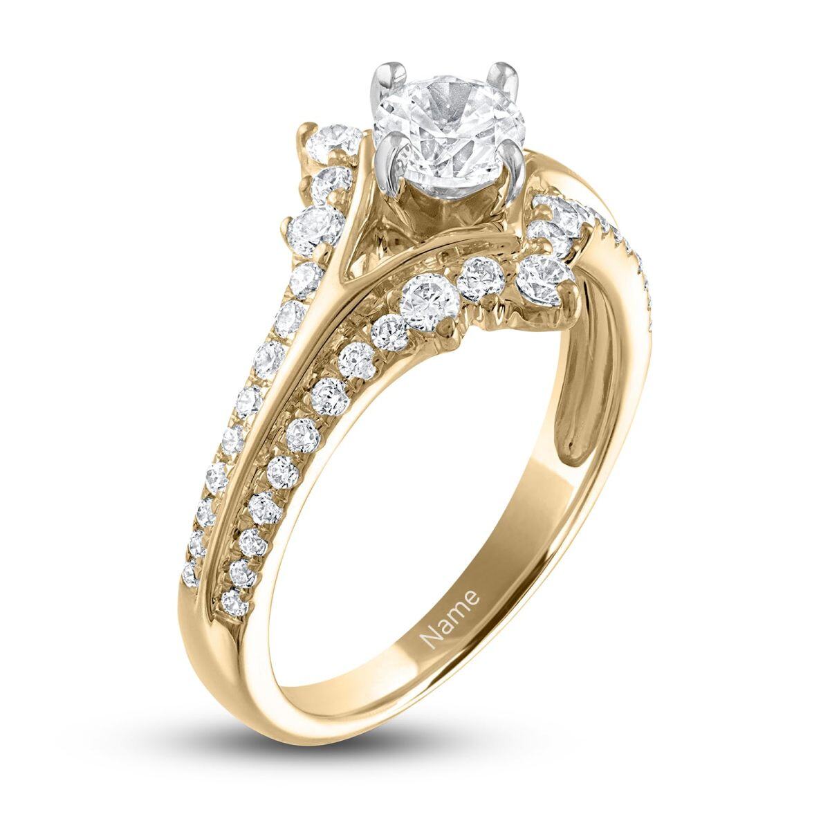 10K Gold 1.5 CT Circular Moissanite Personalized Engraving Engagement Ring-4