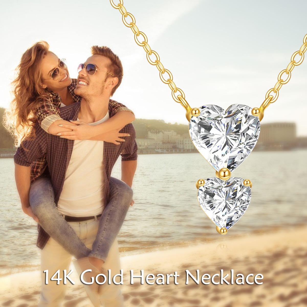 Collar con colgante de corazón de moissanita de 1,5 quilates de peso total en oro de 14 quilates-5