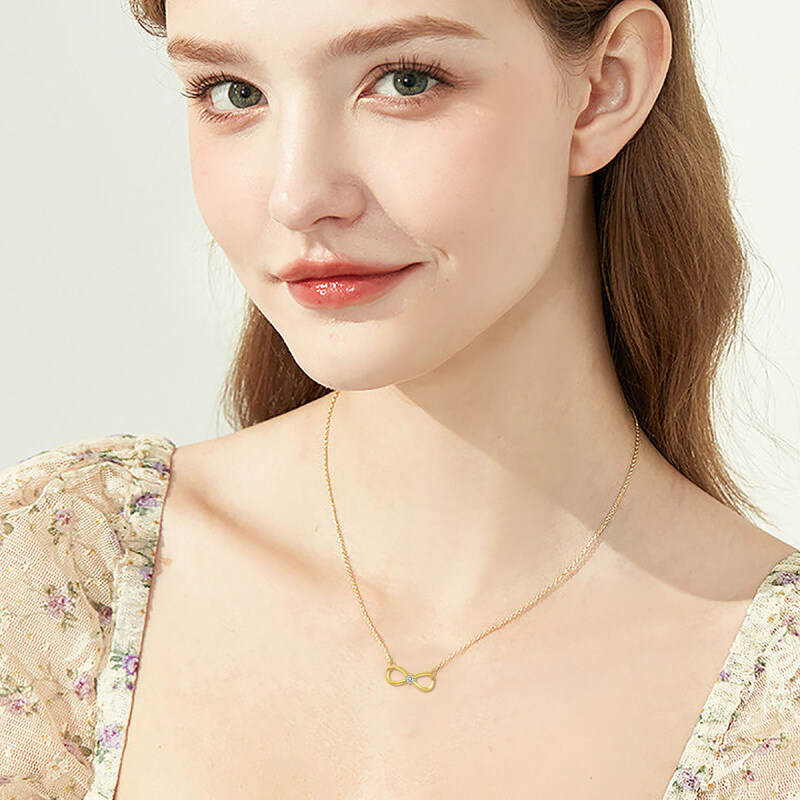 Collana con ciondolo simbolo dell'infinito in moissanite in oro bianco 10K-2