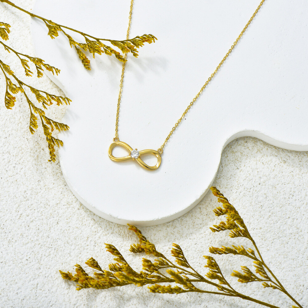 10K Gold 3.5 mm Moissanite Infinity Symbol Pendant Necklace-3