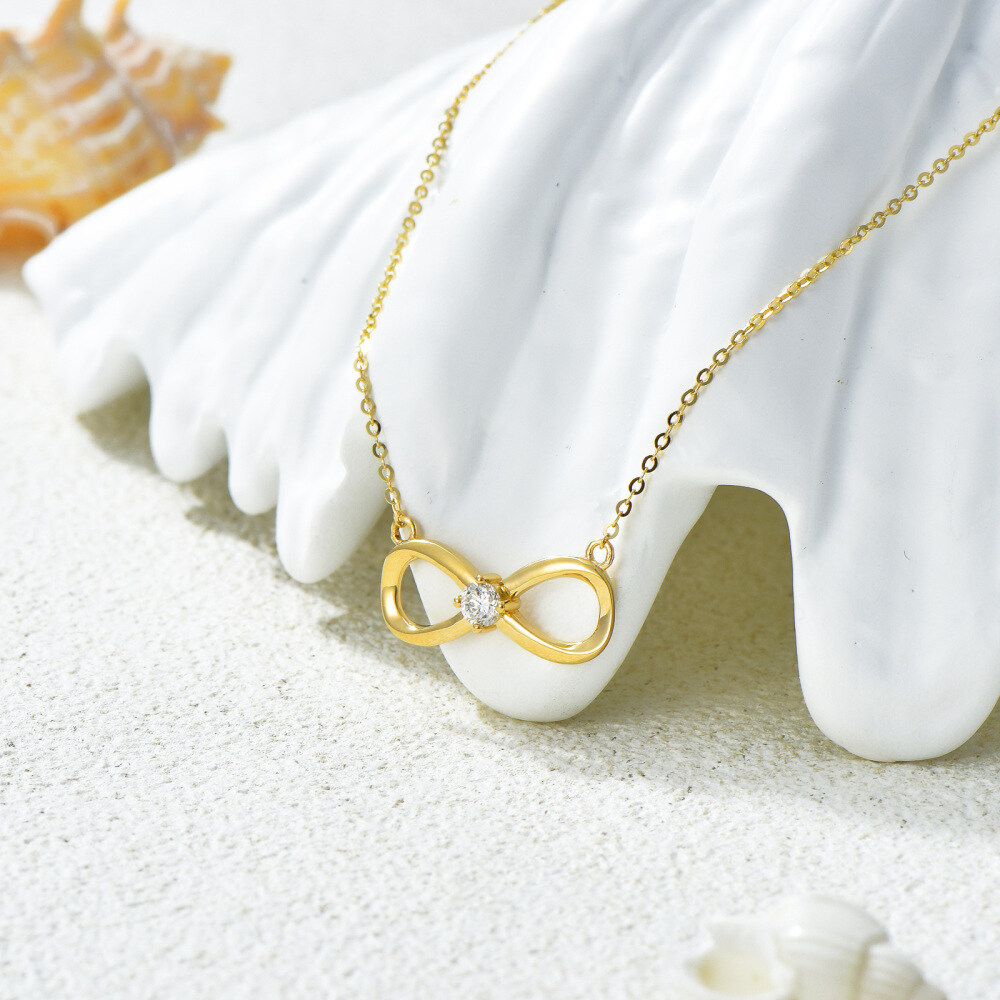 10K Gold 3.5 mm Moissanite Infinity Symbol Pendant Necklace-4