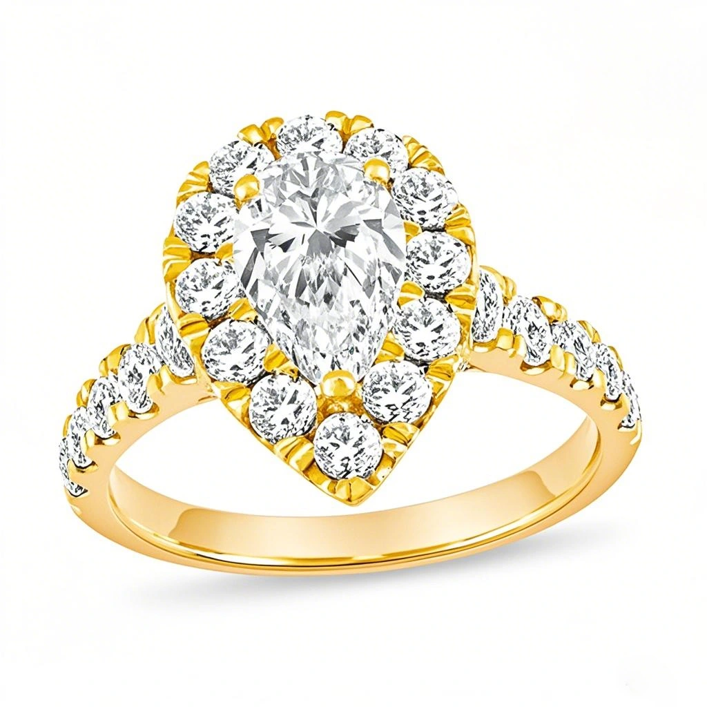 14 Karat Gold, 1,5 bis 4 Karat, im Birnenschliff, künstlicher Diamant, individueller Verlobungsring, D VVS1-VS1, IGI-zertifiziert-1