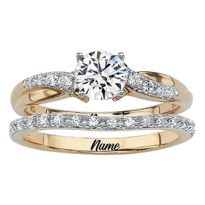 Ensemble nuptial en or 10K avec moissanite taillée ronde de 1,5 à 5 CT-1