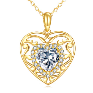 10K Gold 1.5CT Heart Moissanite Hollow Pendant Necklace-1