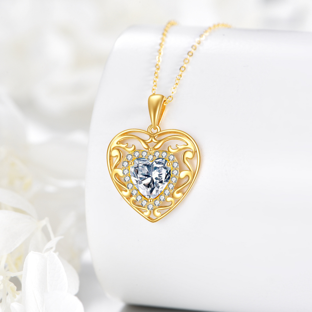 14K Gold 1.5CT Heart Moissanite Hollow Pendant Necklace-4