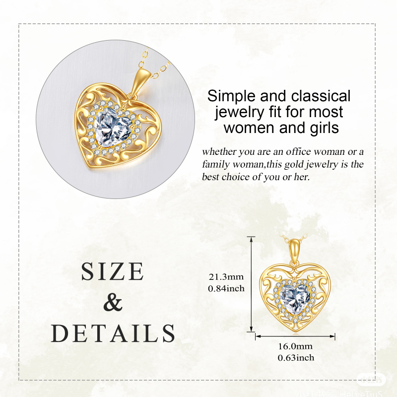 Collar con colgante hueco de corazón de moissanita de 1,5 quilates en oro de 10 quilates-5
