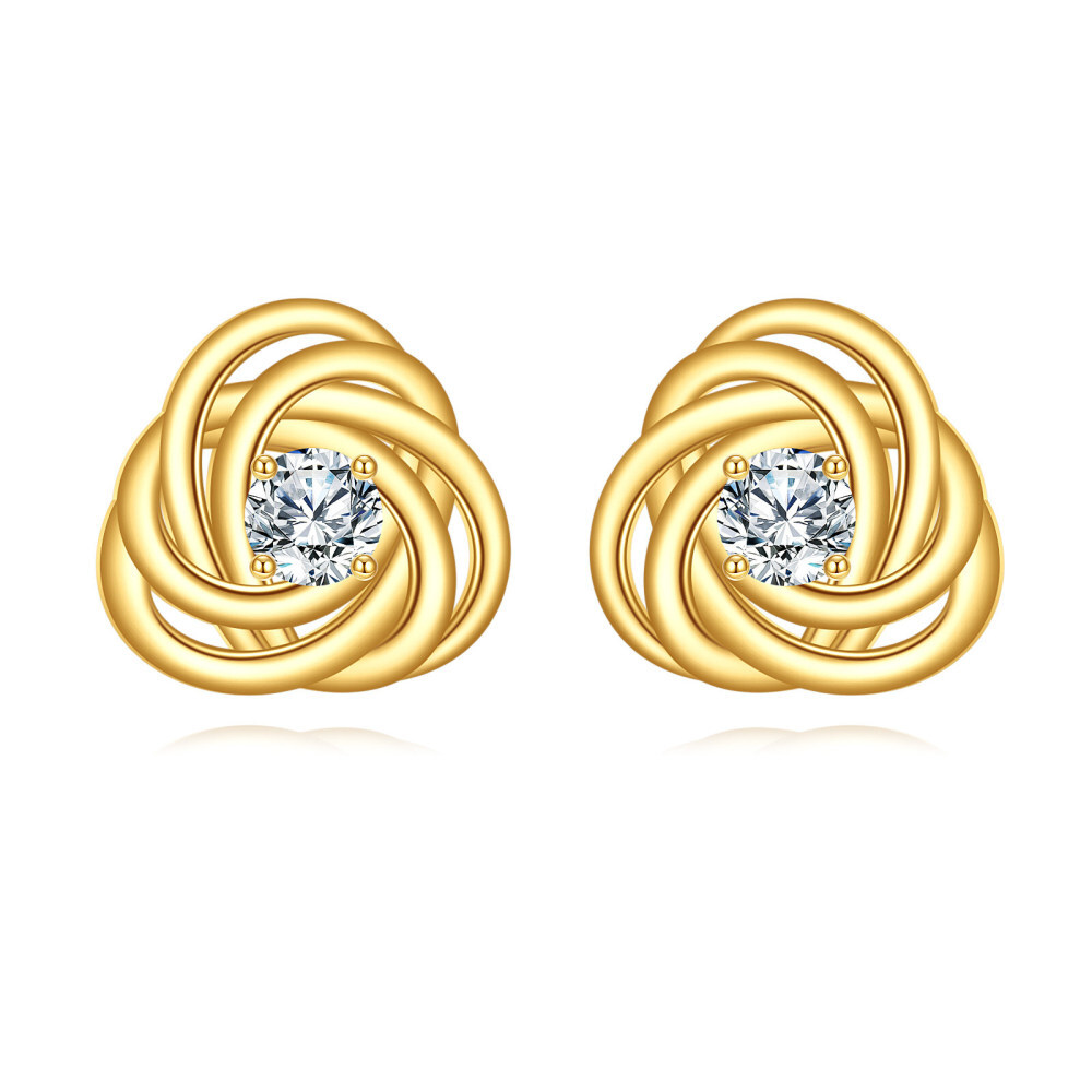 10K Gold 2.5mm Moissanite Celtic Spiral Knot Stud Earrings-1
