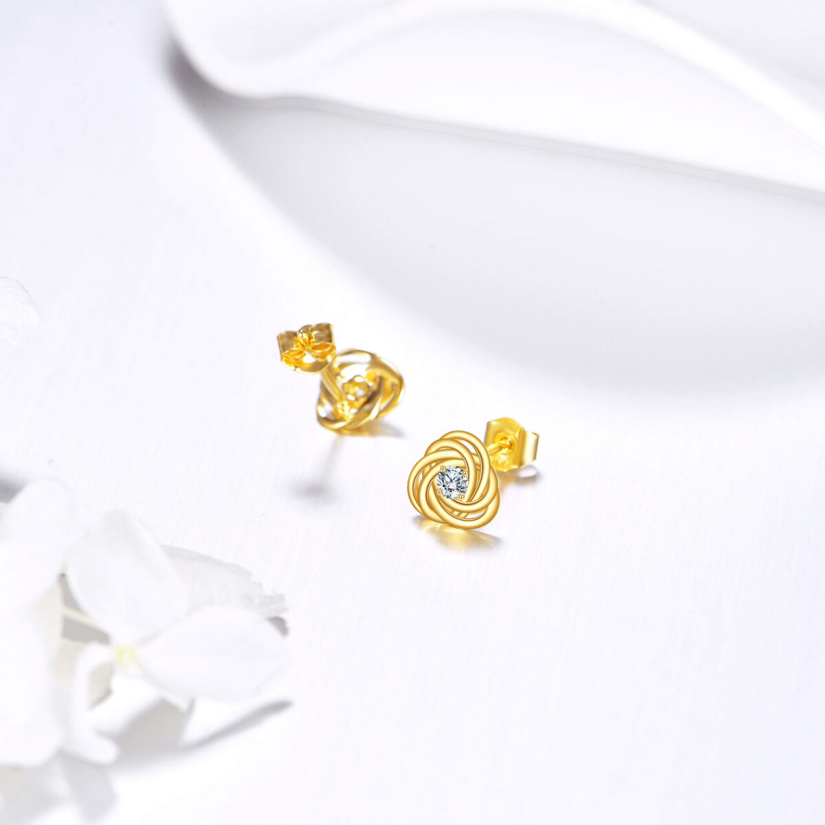 14 Karat Gold 2,5 mm Moissanit Keltischer Spiralknoten Ohrstecker-4