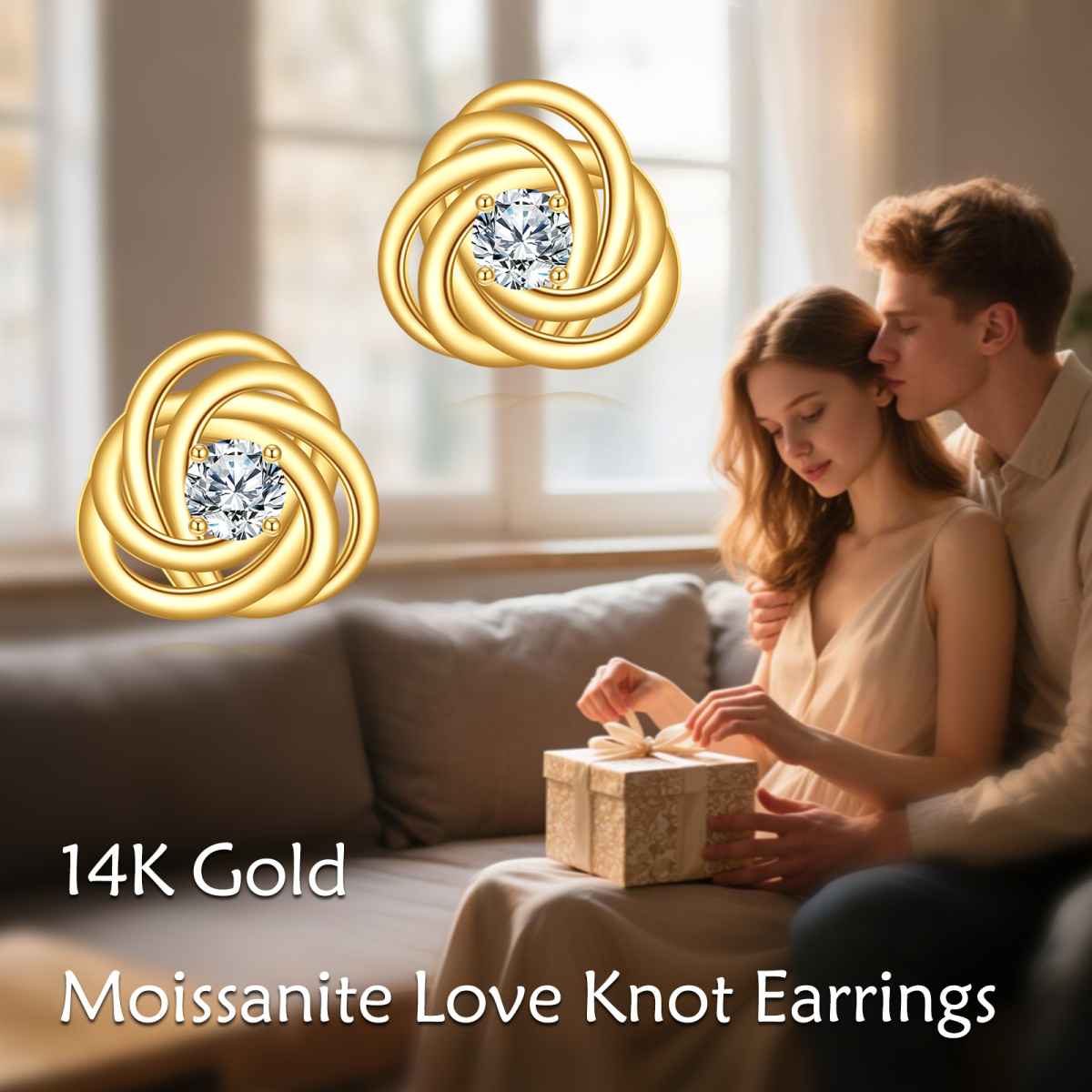 14 Karat Gold 2,5 mm Moissanit Keltischer Spiralknoten Ohrstecker-6