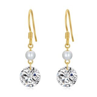 10K Gold 5mm Natural Freshwater Pearl Zircon Drop Earrings Jewelry Gift for Women-23