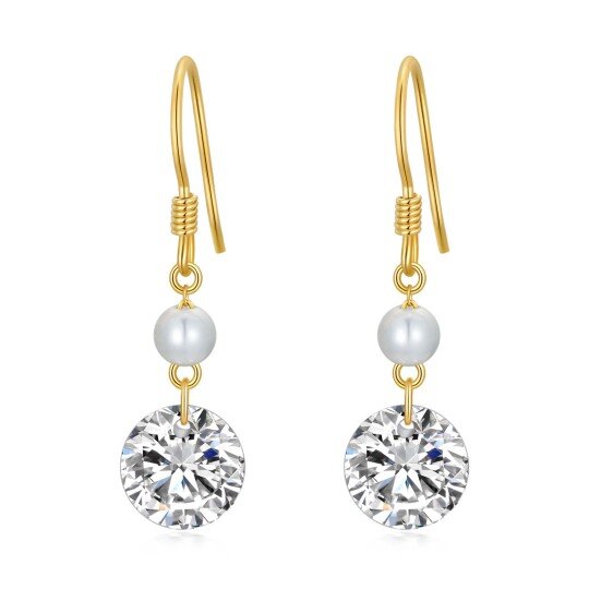 10K Gold 5mm Natural Freshwater Pearl Zircon Drop Earrings Jewelry Gift for Women