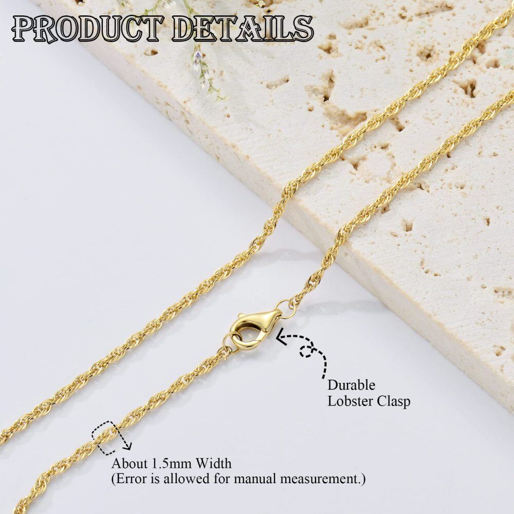 10K Gold 1.5mm Rope Chain Necklace-2