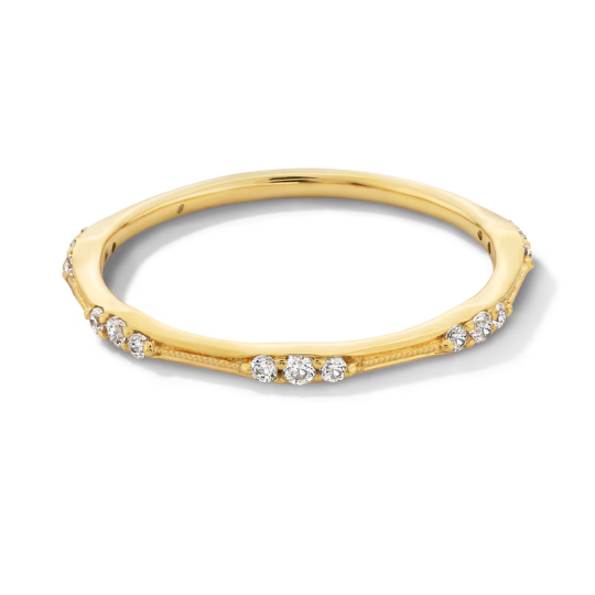 Alliance de mariage empilable de style vintage en bambou avec diamant de forme circulaire 1/6 ct en or 10 carats