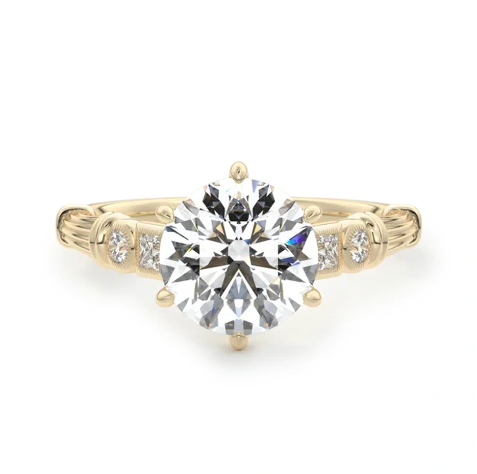 Anillo de compromiso de oro de 14 quilates con moissanita y diamante redondo creado en laboratorio, de 0,67 a 3,17 quilates, color D, claridad VVS1-VS1, 3EX-1