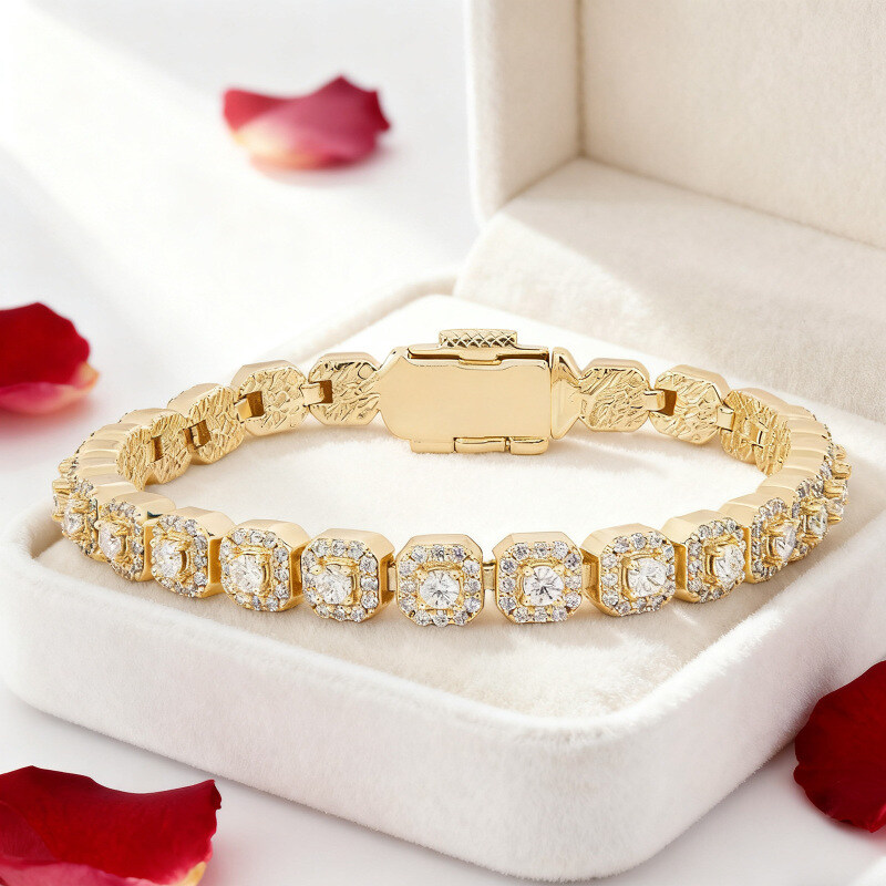 14K Gold 6MM Clustered Moissanite Tennis Bracelet for Men-3