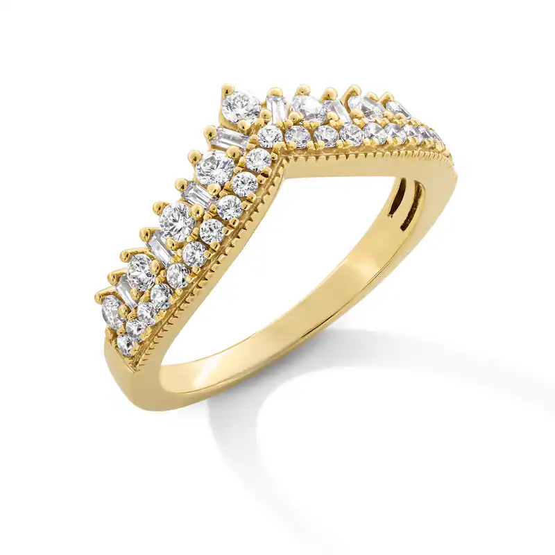 10K White Gold 0.625 CT.T.W. Round Baguette Diamond Custom Wedding Ring D Color VVS1 Clarity 3EX-3