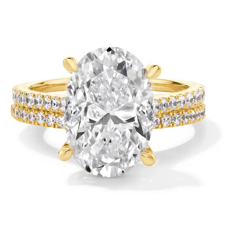 Aliança de noivado personalizada com diamantes criados em laboratório oval de ouro 18K de 1 a 3,5 CT.T.W. D-VVS1 3EX com certificação IGI-1