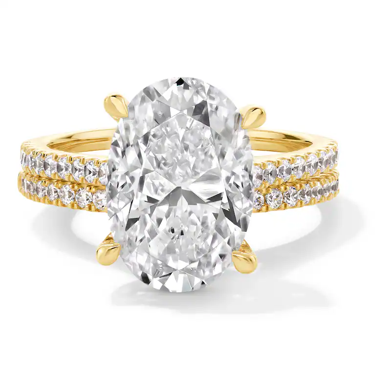 14K Gold 5-5/8 CT ovaler, im Labor hergestellter Diamant, individuelle Gravur, Verlobungsring für Paare-1