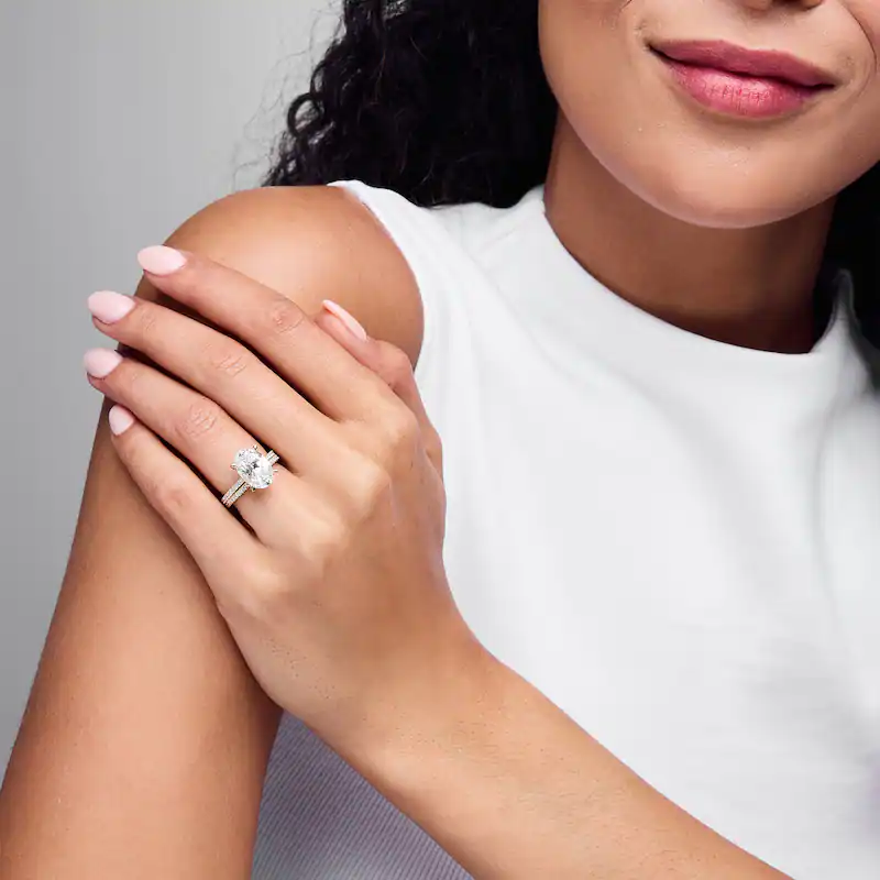 10K White Gold 1 to 3.5 CT.T.W. Oval Lab Created Diamond Custom Engagement Band D-VVS1 3EX IGI Certified-2