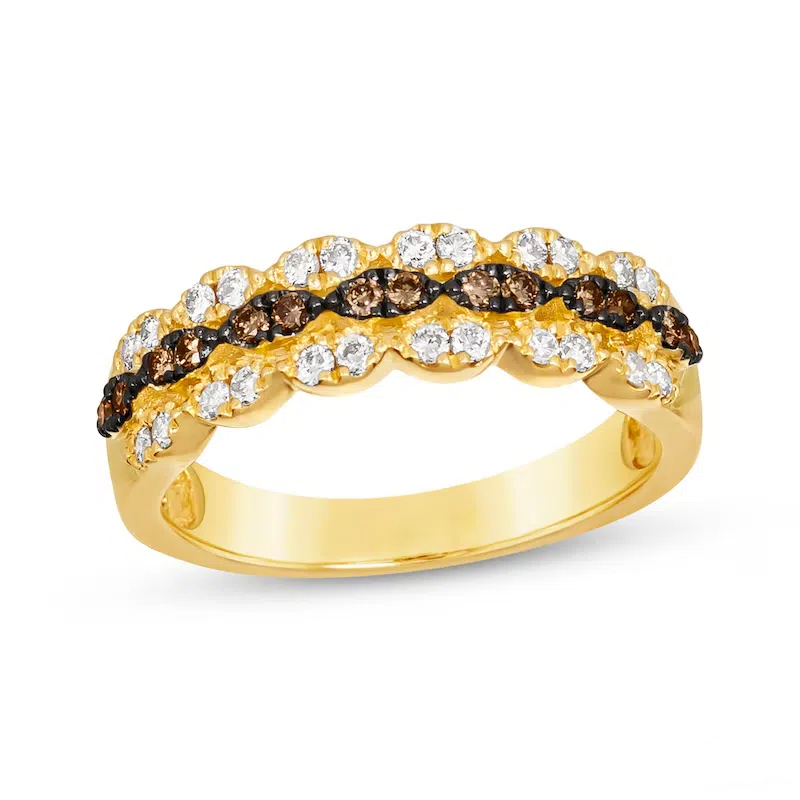 Stapelbarer Paarring aus 14 Karat Gold mit 3/8 Karat Mosaikdiamanten und Wellenschliff-1