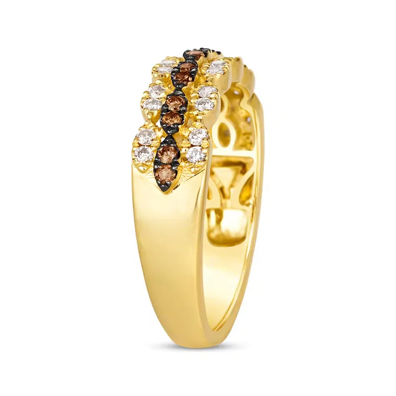 Anel empilhável personalizado de diamante de corte redondo de ouro branco 10K 0,375 CT.T.W. Cor extravagante SI2 Clareza 3EX-3