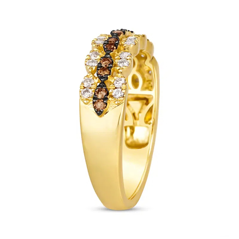 Anillo festoneado apilable con diamantes mosaico de 3/8 quilates en oro de 14 quilates-3