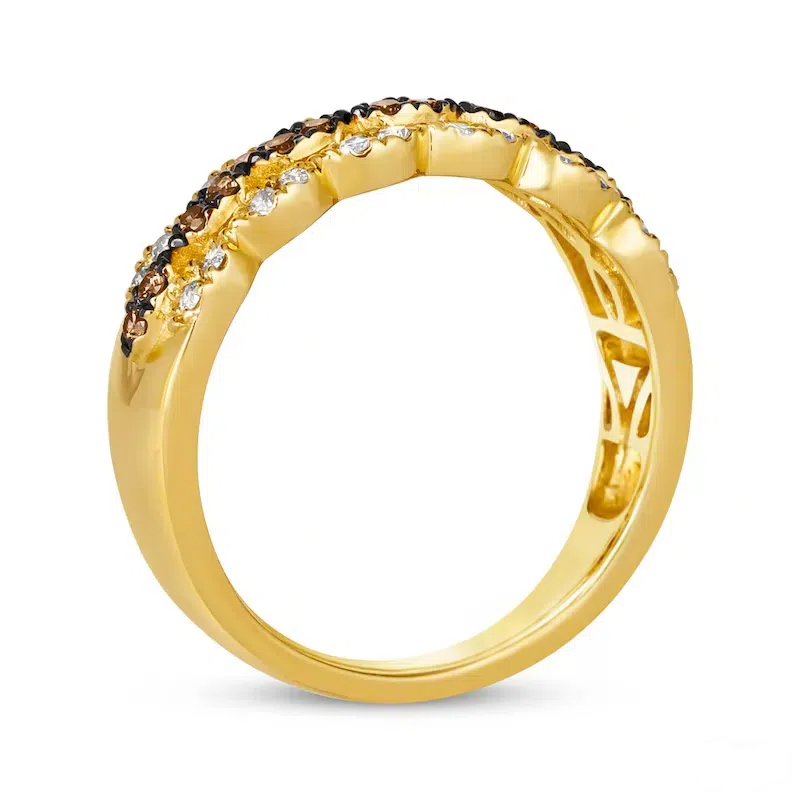 Anel empilhável personalizado de diamante de corte redondo de ouro branco 10K 0,375 CT.T.W. Cor extravagante SI2 Clareza 3EX-4