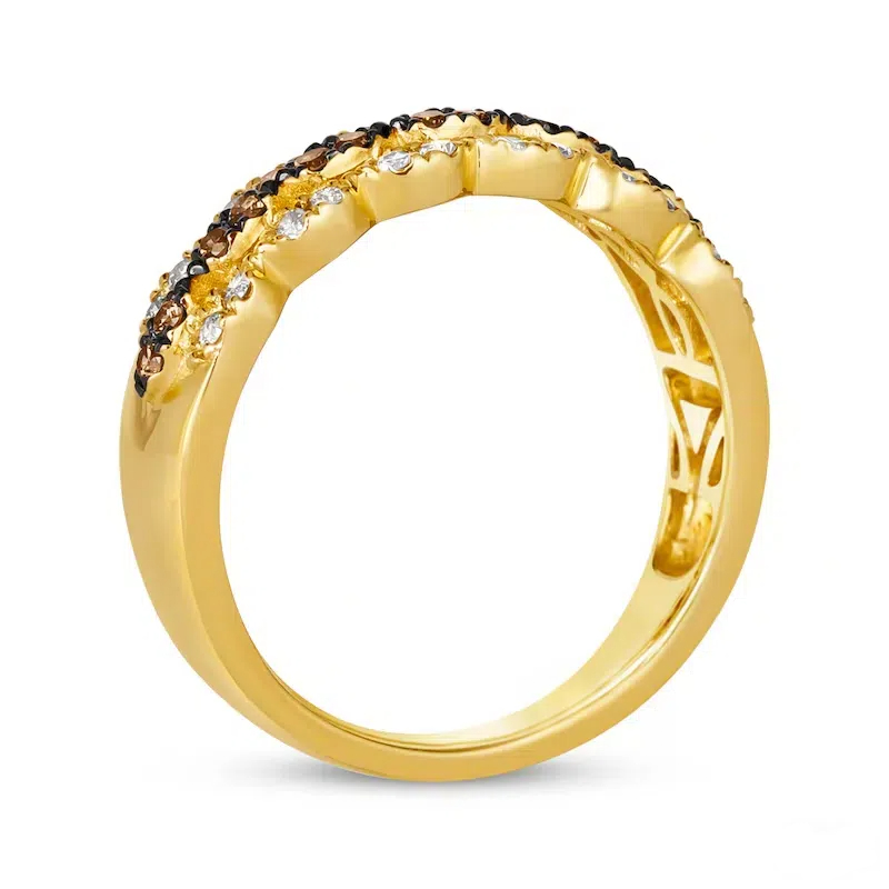 Stapelbarer Paarring aus 14 Karat Gold mit 3/8 Karat Mosaikdiamanten und Wellenschliff-4