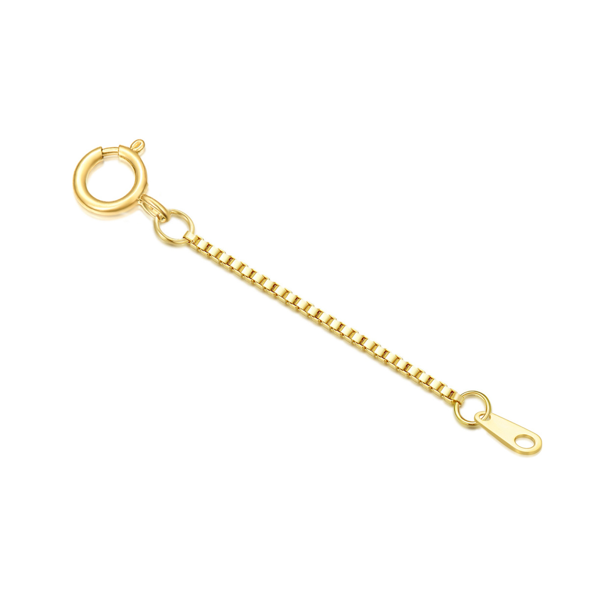 14K Gold 0.8Mm 0.5 Inch Box Chain Spring Buckle Extender Chain-1