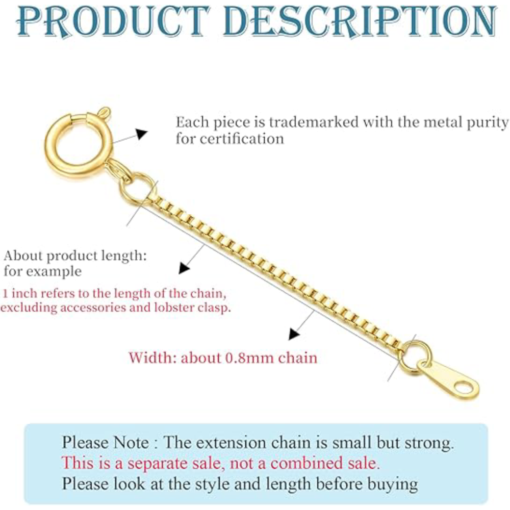 10K Gold 0.8Mm 0.5 Inch Box Chain Spring Buckle Extender Chain-2