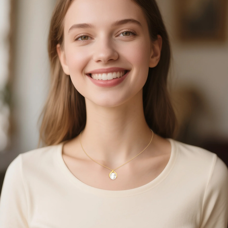 14K Gold 9mm Pearl Pendant Necklace-2