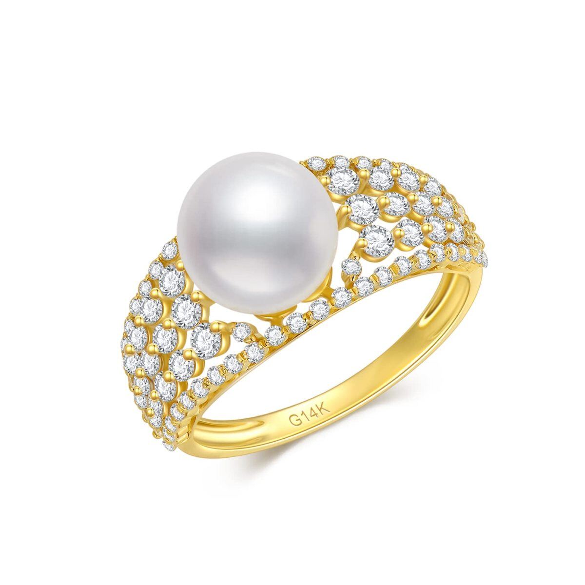 10K Gold Cubic Zirconia & 9mm Pearl Ring-1