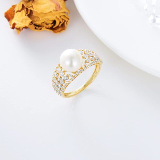 14K Gold Cubic Zirconia & 9mm Pearl Ring-4