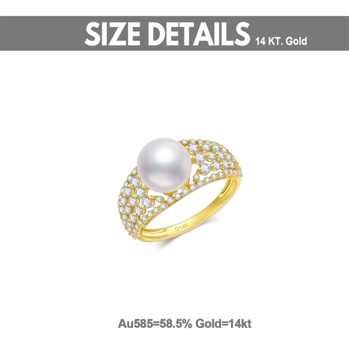 10K Gold Cubic Zirconia & 9mm Pearl Ring-6