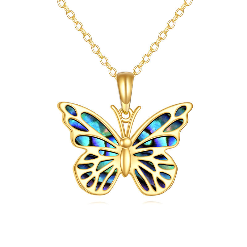 Collier avec pendentif papillon en or 14K et nacre d'ormeau-1