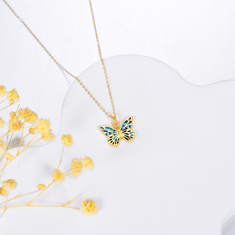 Collier avec pendentif papillon en or 14K et nacre d'ormeau-3