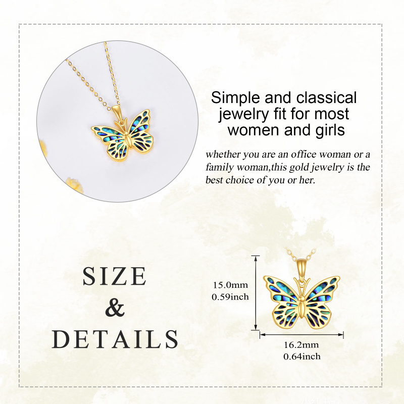 Collier avec pendentif papillon en or 14K et nacre d'ormeau-4