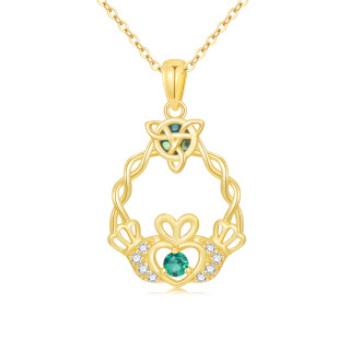 9K Gold Abalone & Cubic Zirconia Celtic Knot & Claddagh Pendant Necklace-1
