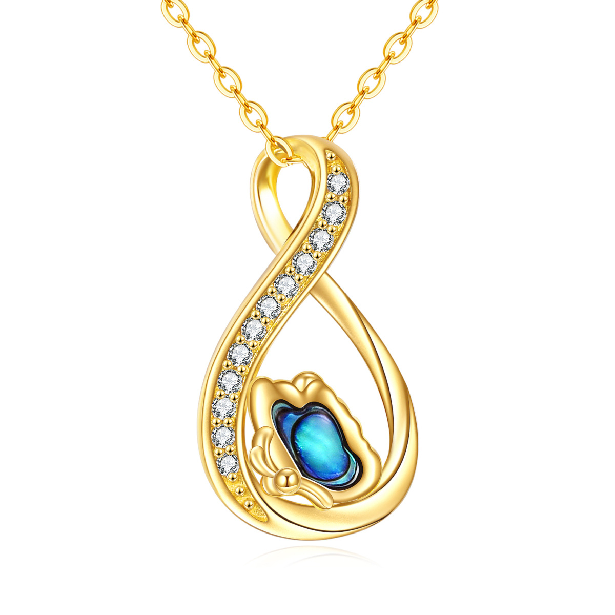 Colar com pingente de símbolo do infinito, abalone, marisco, borboleta, ouro amarelo 14K, para mulheres-1