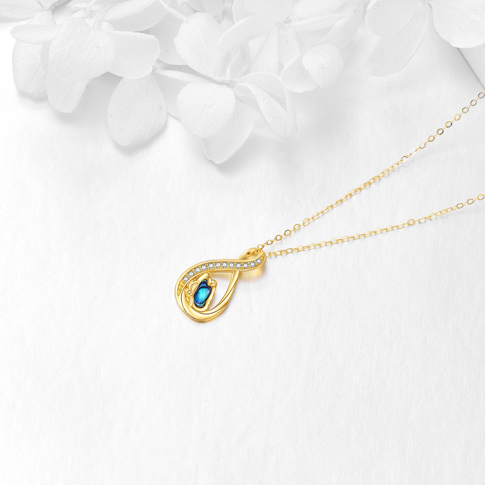 Collar con colgante de símbolo de infinito de mariposa de marisco de abulón de oro amarillo de 14 quilates para mujer-4