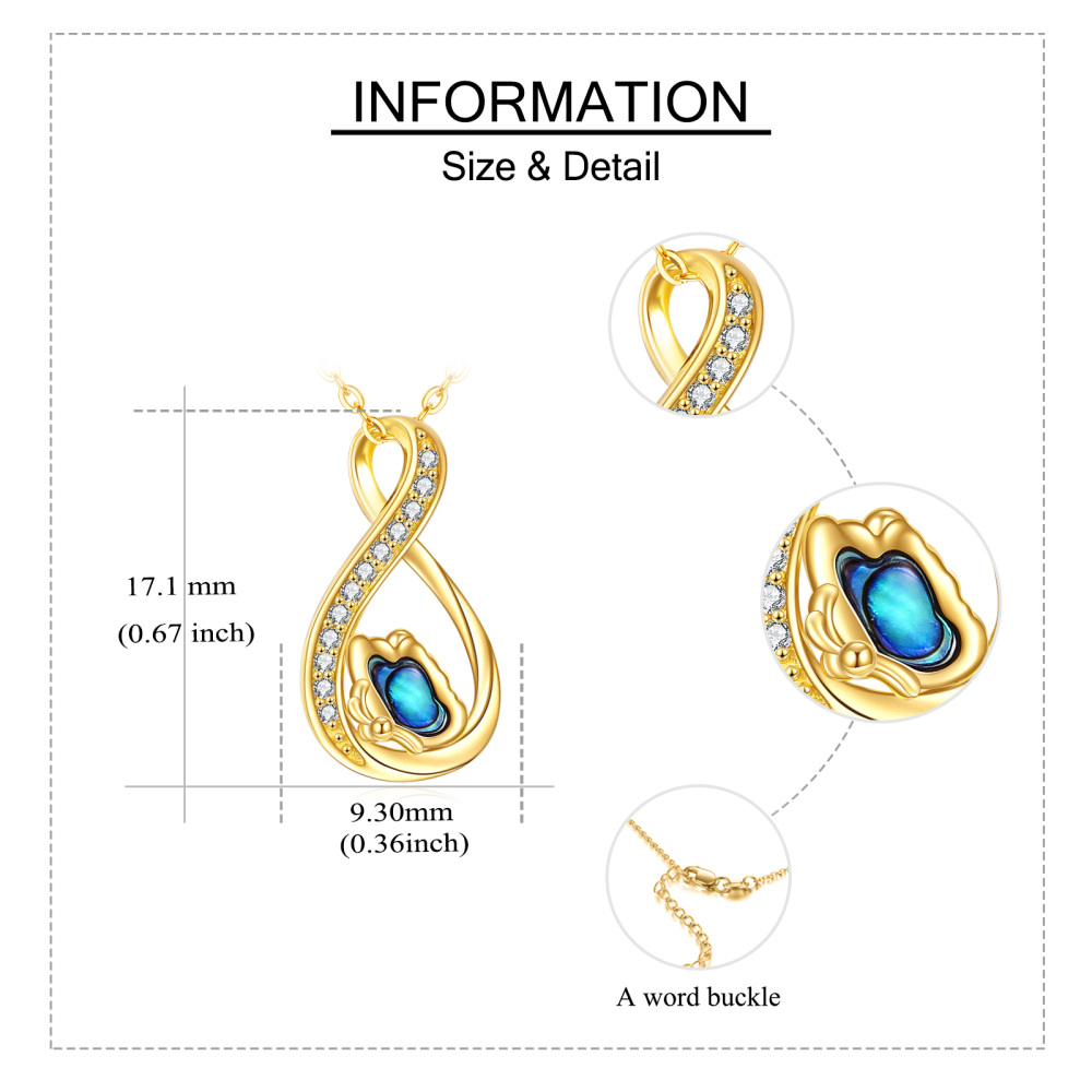 Collar con colgante de símbolo de infinito de mariposa de marisco de abulón de oro amarillo de 14 quilates para mujer-5