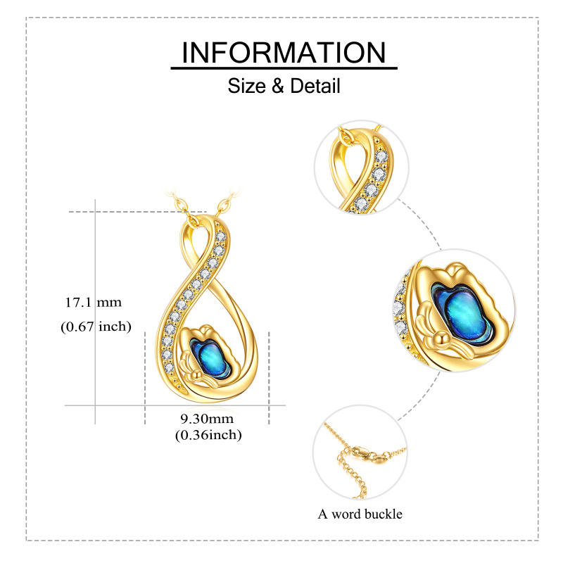 10K Yellow Gold Abalone Shellfish Butterfly Infinity Symbol Pendant Necklace For Women-5