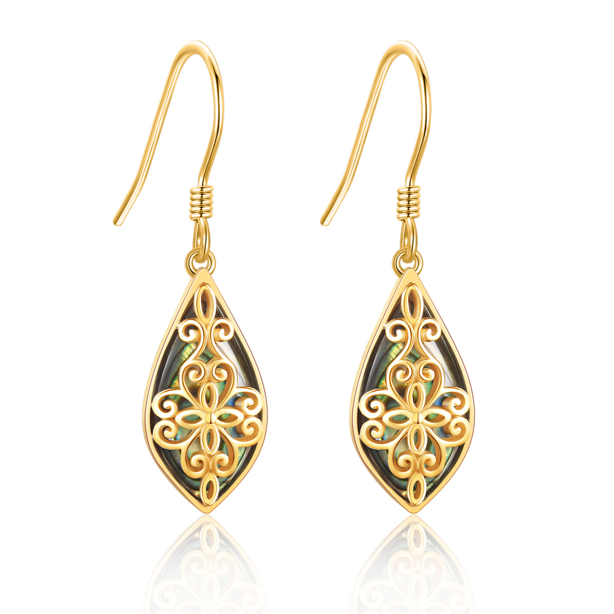 14K Gold Abalone Shellfish Filigree Drop Earrings for Women-1