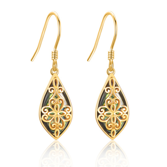 10K Gold Abalone Shellfish Filigree Drop Earrings for Women