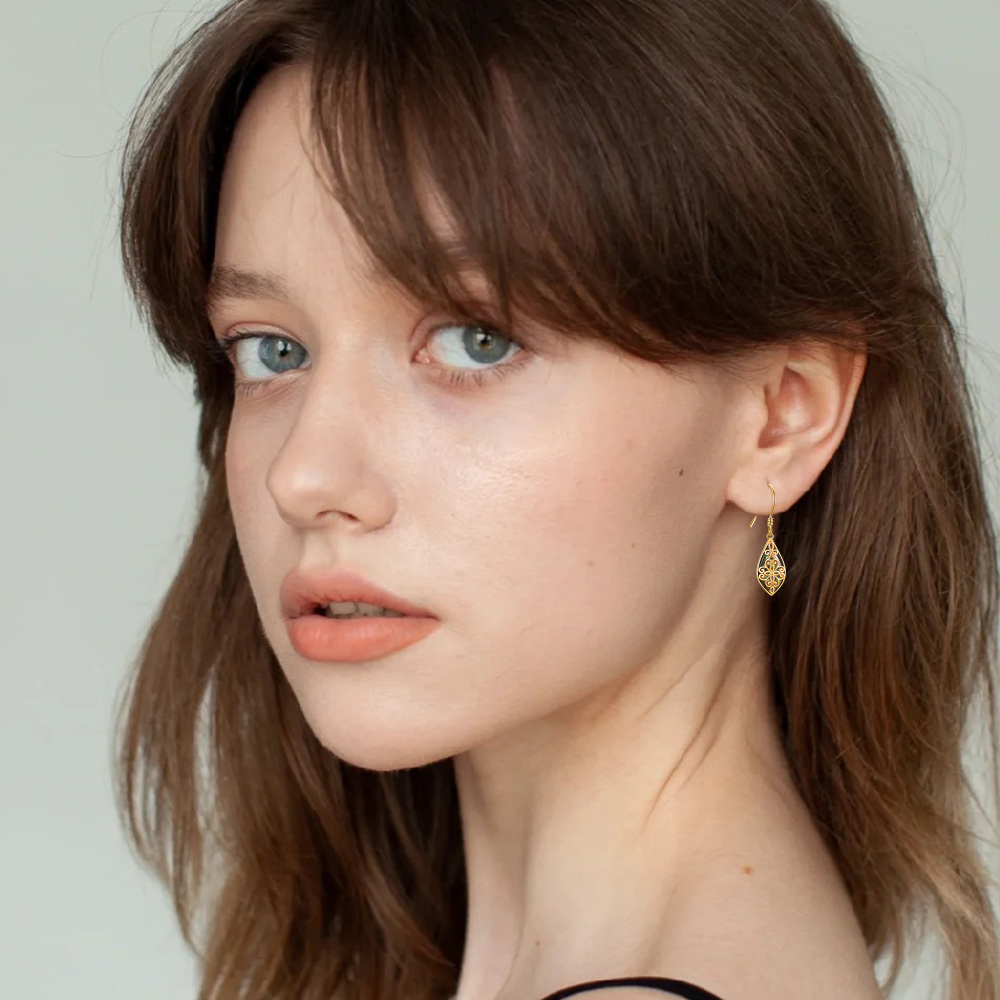 10K Gold Abalone Shellfish Filigree Drop Earrings for Women-2