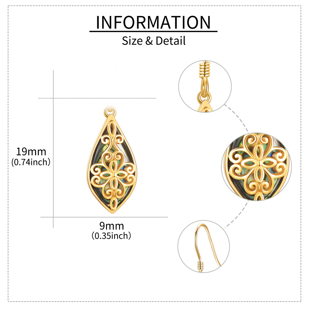 10K Gold Abalone Shellfish Filigree Drop Earrings for Women-5