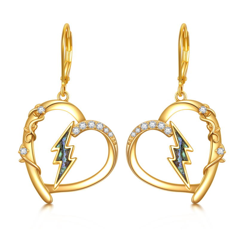 Boucles d'oreilles pendantes en forme de cœur en forme de coquillage en ormeau et éclair en ormeau 14 carats-8