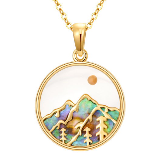 14K Gold Abalone Shellfish Sun Mountains Necklace for Women