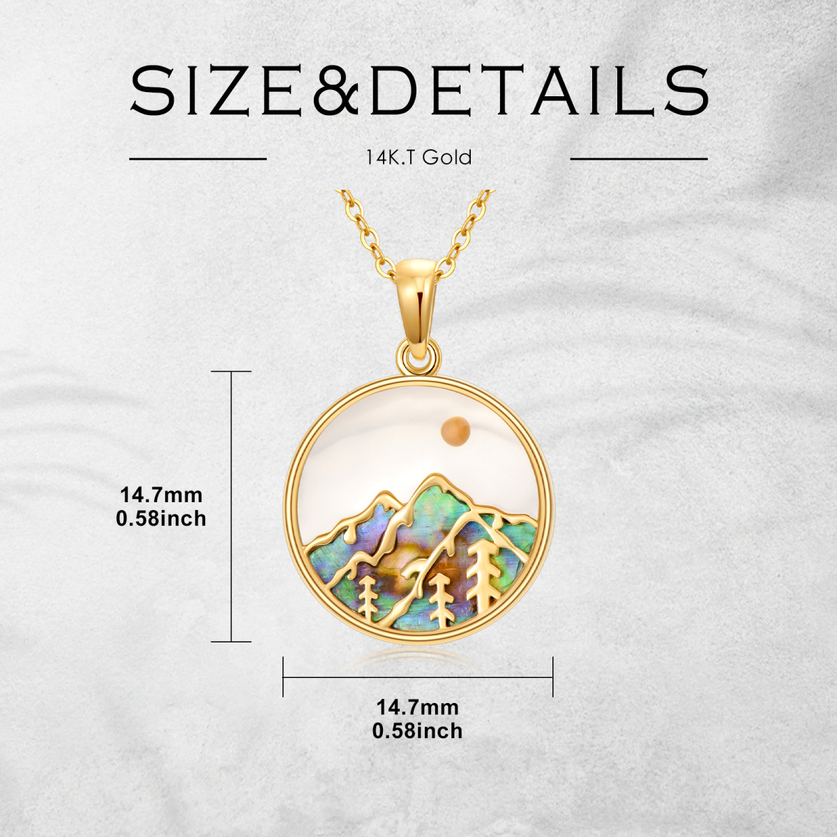 14K Gold Abalone Shellfish Sun Mountains Necklace for Women-5